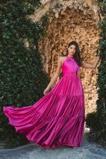 MAC DUGGAL Pink Ruffle Tiered Soft Tie Halter Neck Gown Size 0 Summer Wedding