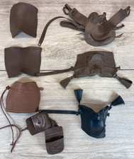 Vintage Johnny West Marx Saddle Bag Pouch Lot Western Cowboy Thunderbolt Brown