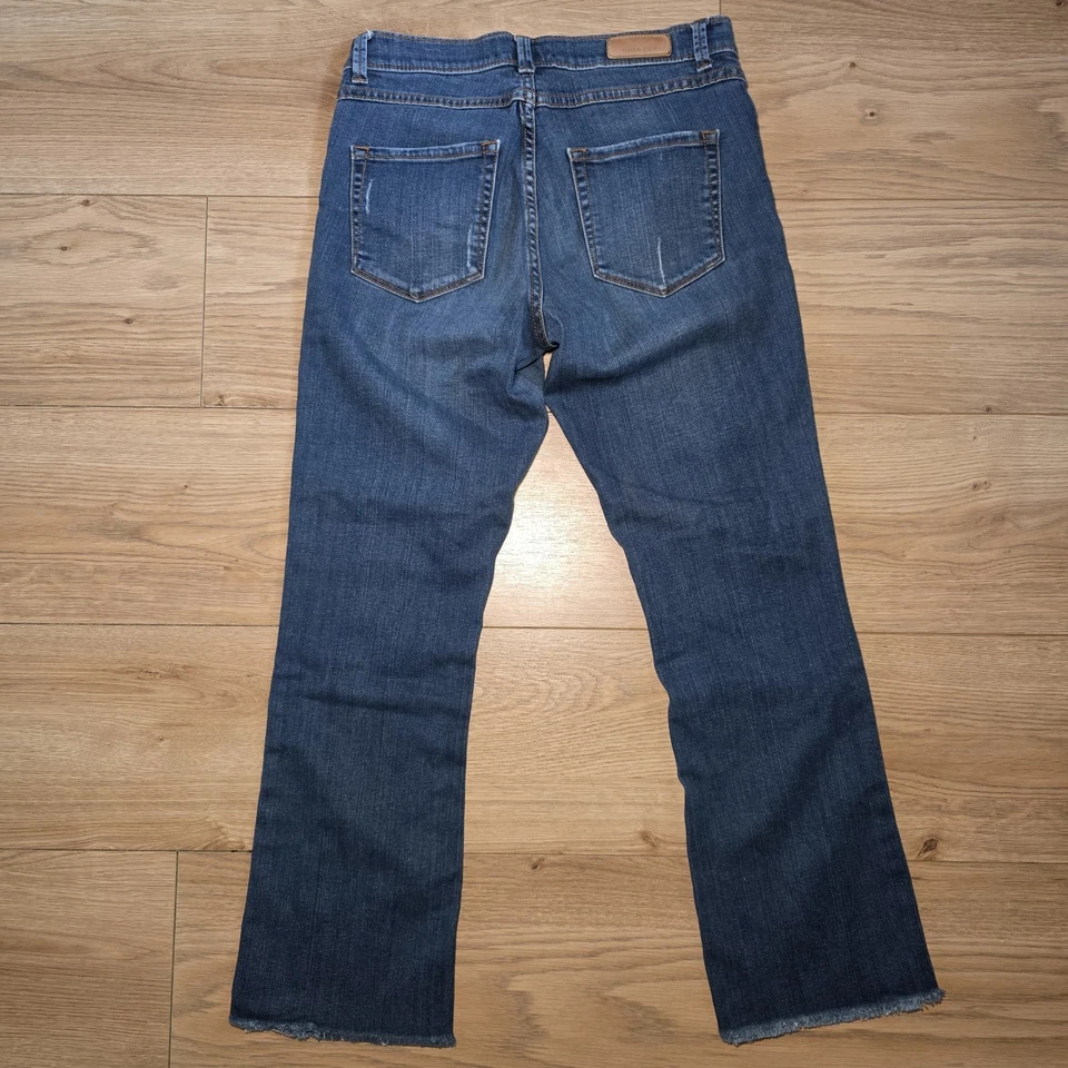 Pantalones de mezclilla halógenos acampanados tiro medio 9" azul para mujer talla 26 Foto 2 de 4