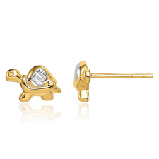 14K Solid Two Tone Gold Turtle Stud Earrings
