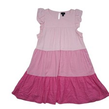 J. Crew Factory Dress Womens 6 Petite Pink Mini Linen Blend Ruffle Sleeve Tiered