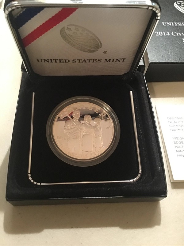 2014 P Civil Rights Act of 1964 Proof Silver Dollar in mint packaging with COA
