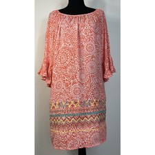 Anthropologie Uncle Frank Geo Print Embroidered Shift Dress S Orange Boho Mini
