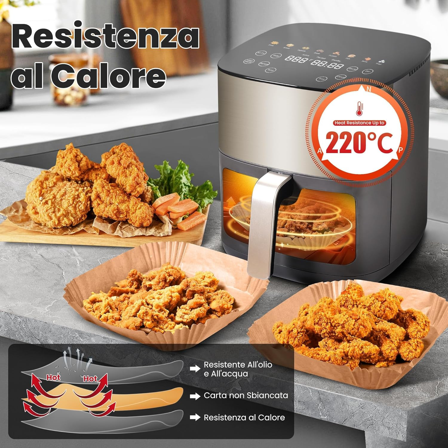 Carta per Friggitrice Ad Aria: 120 Pezzi Carta Forno per Friggitrice Ad Aria Qua foto 3