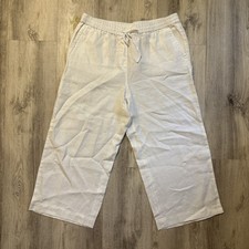 C22 95 Talbots Women Size L White Linen Wide Leg Pull On Easy Pants Classic