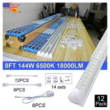12 Pack 8' LED Tube Light Bulbs 144W 18000Lm Integrated 6500K Workshop Ceiling