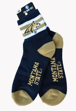 For Bare Feet NCAA Montana State 5-Stripe Navy Men's Size L Pair Quarter Socks