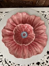 Maxcera Chip and Dip Pink Red Poppy Serving Bowl Platter 14 Inch Retired Ceramic