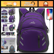College Laptop Backpack with USB Charging Port, Anti-Theft, Fits 15.6" - Purple