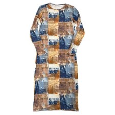 Reformation Tommie Collage Photo Print Midi Dress Long Sleeve Bodycon - L