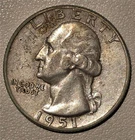 *HIGH GRADE* 1951-P Washington 90% Silver Quarter Philadelphia *ALBUM TONING*