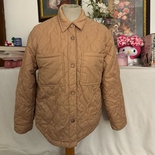 ZARA Girls Beige Quilted Button Jacket Long S...
