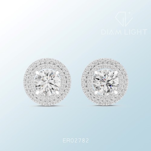 2.68TCW IGI zertifizierte Diamant Doppel Halo Ohrstecker rund Lab gezüchtet 14k Gold - Bild 4 von 12