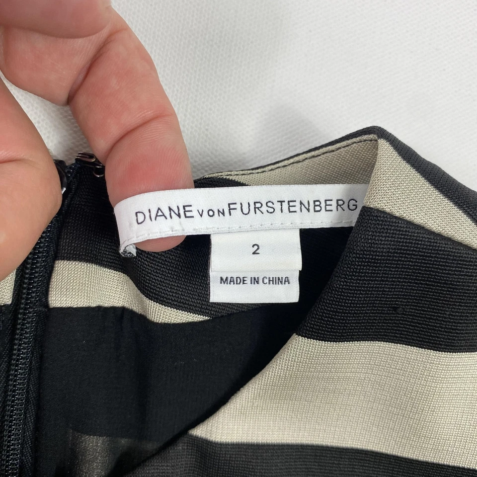 Diane von Furstenberg 连衣裙女式 2 黑色棕褐色红色条纹修身短袖 — 第 4/4 张图片