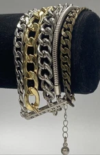Jenny Bird Two Tone Multi Charm Link Layered Bracelet w/bag 67.4g