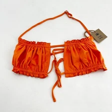 Free People x Toast Swim Orange Ruffle Trim Tie Front Bikini Top Swimsuit Medium