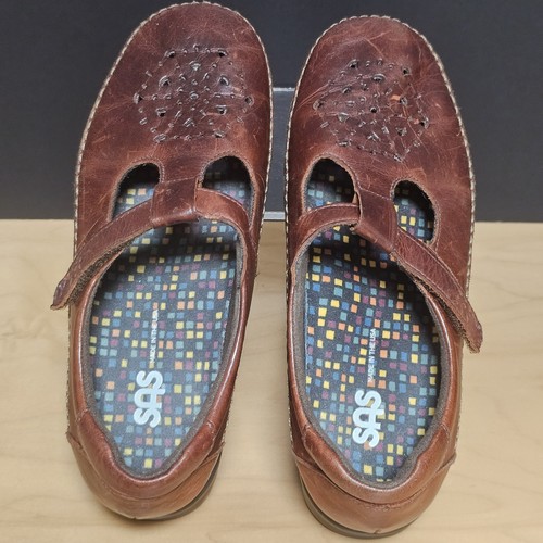 Mocasines SAS Willow antiguos de nogal MJ T-STRAP sin usar, en caja, cuero trípode comodidad EE. UU. - Imagen 2 de 11