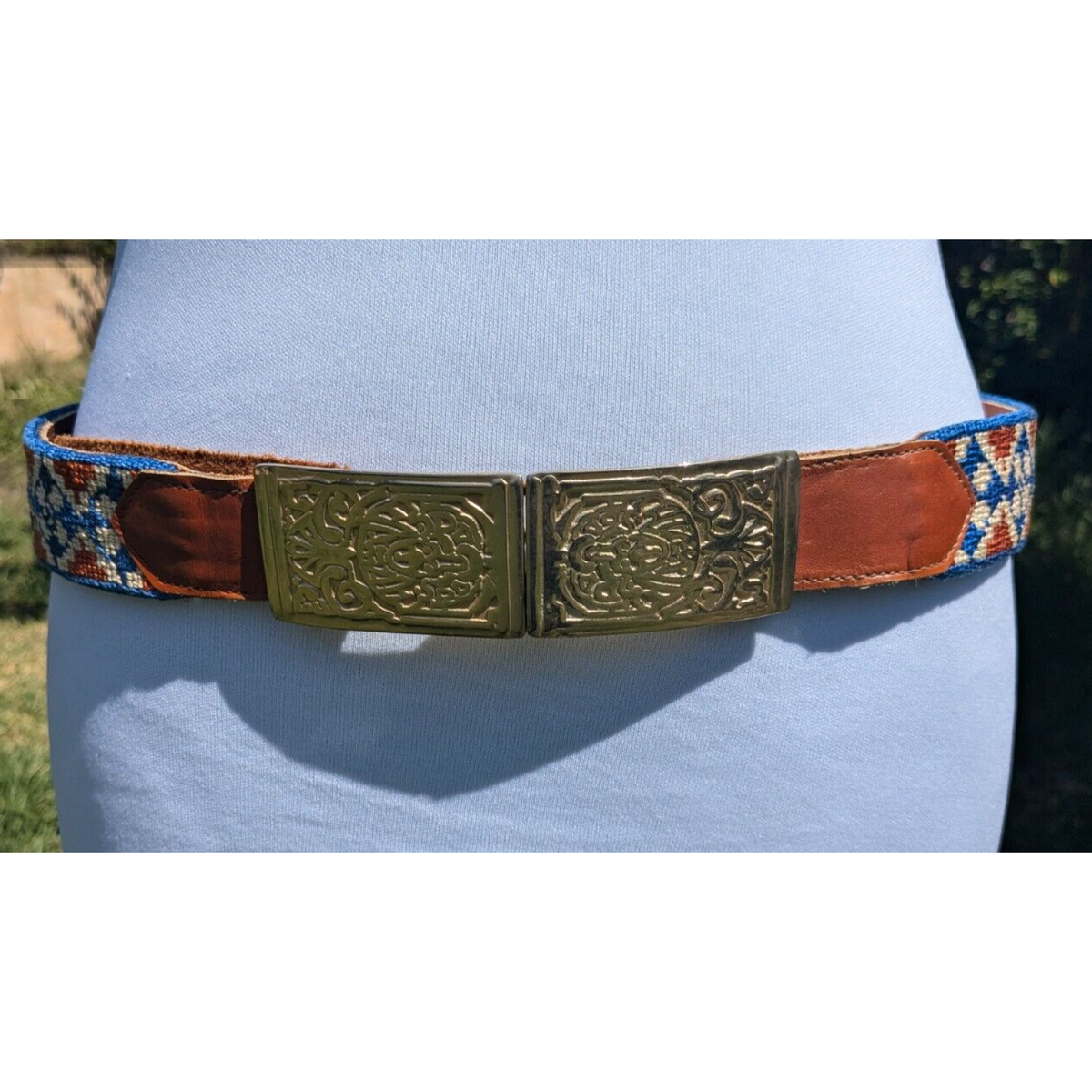 VTG Gay Boyer Belt Embroidered Tribal Boho Pattern & Gold  display picture 3
