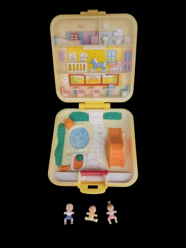 Vintage 1989 Bluebird Polly Pocket Midge's Play School Nursery Yellow W/ 3 Dolls