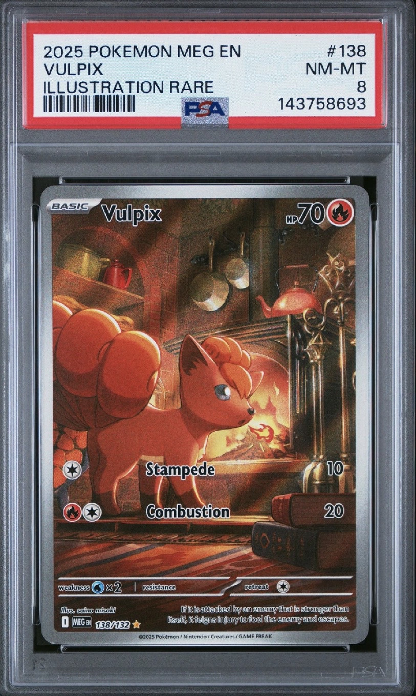 Vulpix 2025 Pokemon Mega Evolution EN 138/132 PSA 8 Illustration Rare