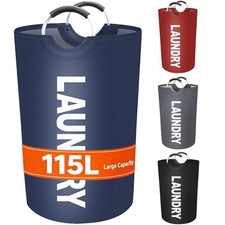 115L Large Laundry Basket Freestanding Tall Clothes Hamper Foldable Blue