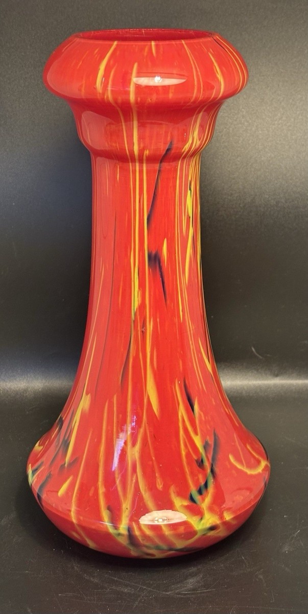 M1305 Antique 1920's Tango Glass 花瓶 CZECH Tango Spatter Glass Vase Art Deco Hyacinth Vase 10