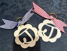 White Resin Initial Keychain Letter J Personalized Gift Pink/Blue/White Ribbon