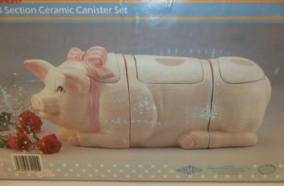 Vintage Ceramic Pig Canister 3 Piece Set Figural Country Kitchen