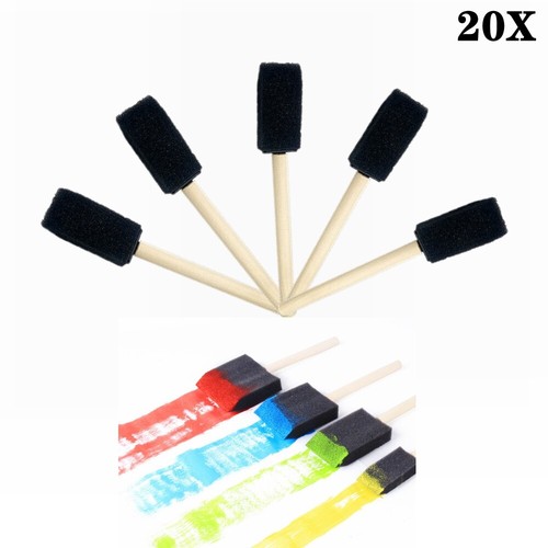 20Pcs Foam Brush Sponge Wooden Handle Paint Glass Glitter Glue Drawing Art - Picture 2 of 8