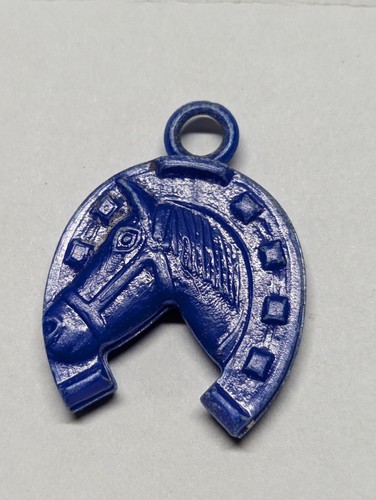 Horse Head Charm Blue Plastic Equestrian Pendant Small Horseshoe Shape (1)