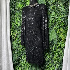 PRESTON & YORK Dress 8 Black Formal Stretch Women  All Over Sequins   NWT 2596