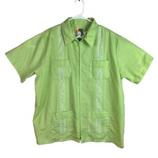 The Genuine Haband Guayabera Full Zip Cuban Cigar Bowling Shirt Lime Green Men  s