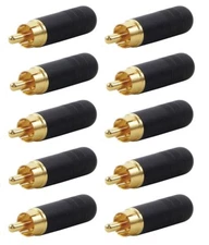 (10 Pack) Switchcraft 3502ABAU RCA Male Cable End Black/Gold Shieldd Solder Type