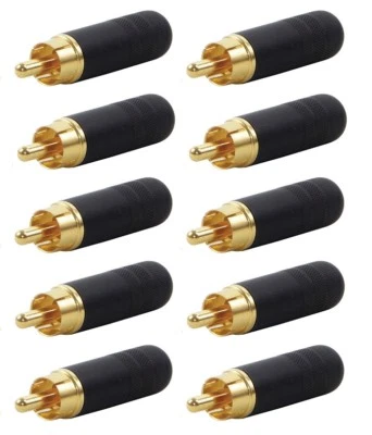 (10 Pack) Switchcraft 3502ABAU RCA Male Cable End Black/Gold Shieldd Solder Type