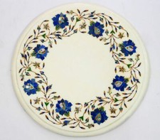 12" Marble Corner Table Top Semi Precious Stones Pietra Dura Inlay Work
