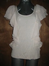 H&M Ivory Double Ruffled Flutter Sleeve Keyhole Back Blouse Top  Size Medium
