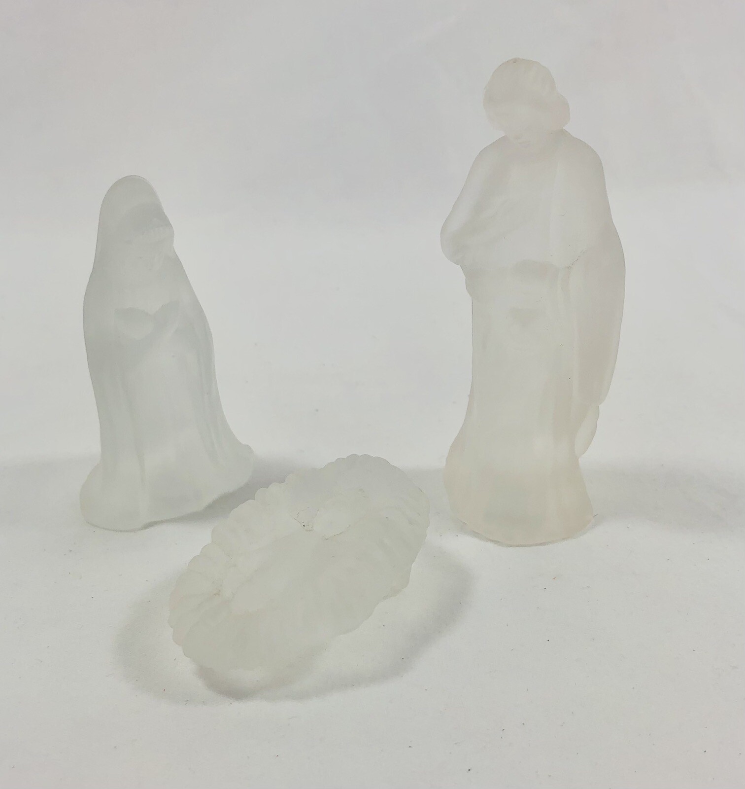 Christmas Frosted Glass Nativity Set Lot Joseph Mary and Baby Jesus