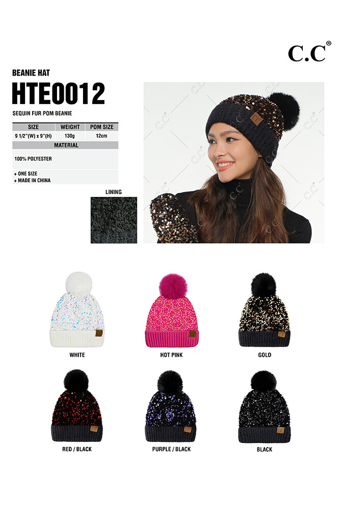 C.C Exclusive Women Winter Soft Knit Shiny Sequin Cuff Beanie Hat