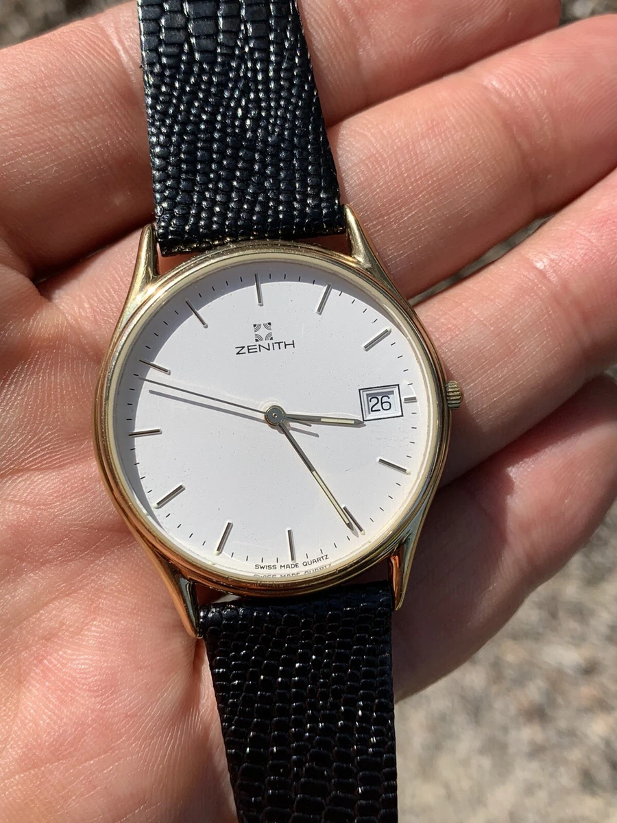 Zenith Gold Plated Case Mens Dress Watch Quartz Swiss 34mm Buckle