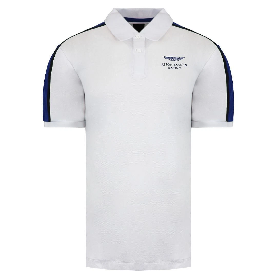 Hackett Aston Martin Racing Shoulder Panel White Mens Polo Shirt HM562677 802