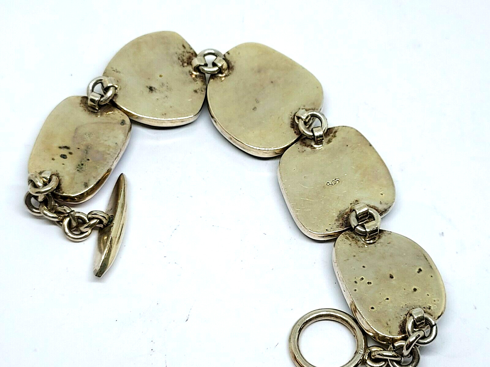 BOLD Sterling Silver  Brown Stone Toggle Bracelet… - image 4