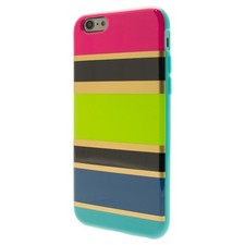 Custodia I Phone 6/6S - fine scena - strisce audaci verde rosa blu oro nero nuova