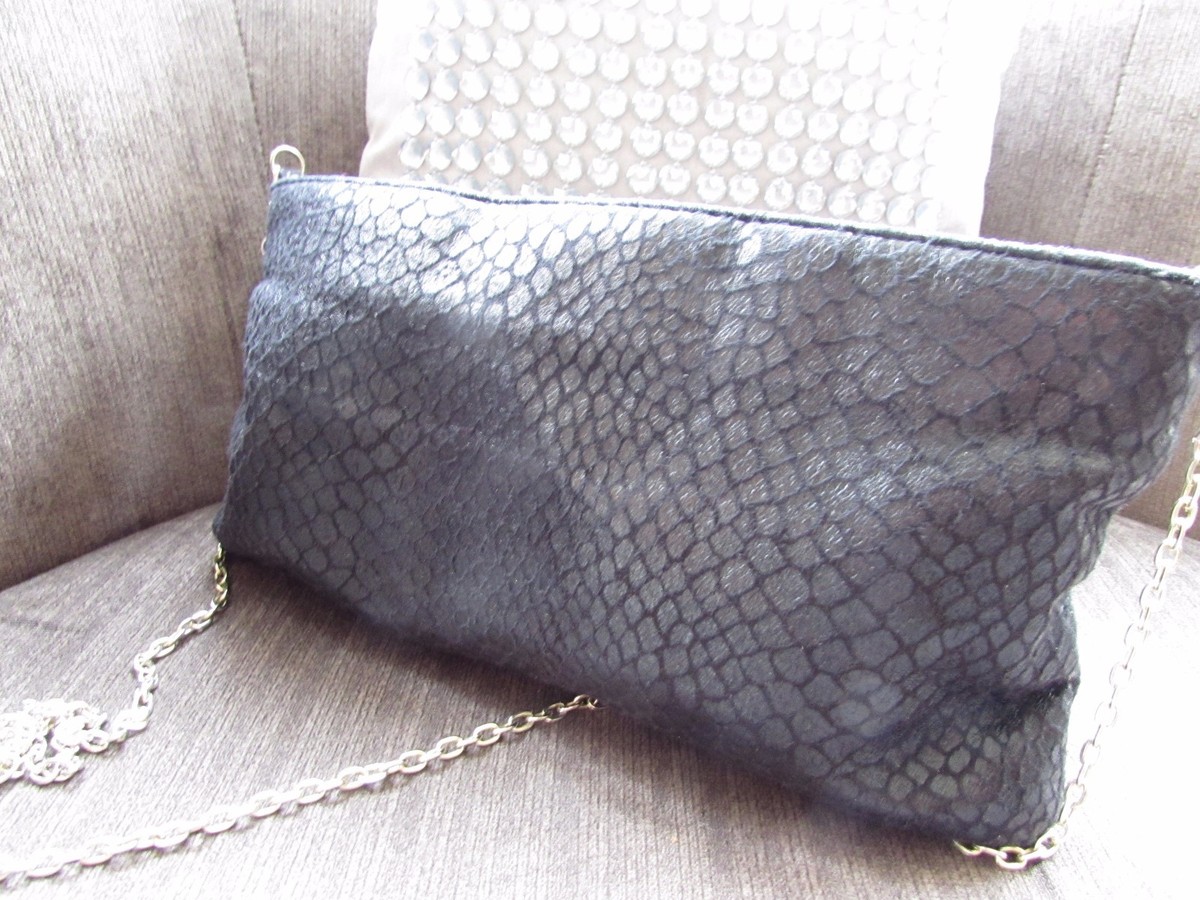 Sac Miss Selfridge Imprimé Serpent Noir Avec Rosace Et Poignée Chaîne, Taille Moyenne, Occasion Bon état