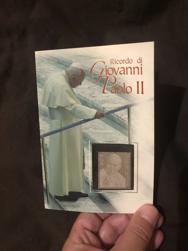 FOLDER FRANCOBOLLO ARGENTO 925 PAPA GIOVANNI PAOLO KAROL WOJTYLA POPE STAMP - Immagine 3 di 3