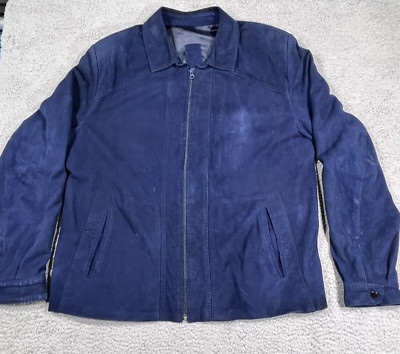 URU RECOLETA US Cueros Jacket Mens 2XL Ultra Suede Coat Navy Blue Made Argentina