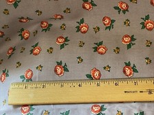 Floral Roses Print Cotton Fabric Reddish Orange Roses on lavender background 45"