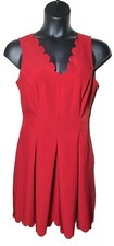 Banana Republic Red Scallop Size 12 Aline Vneck Sleeveless Dress Holiday Party