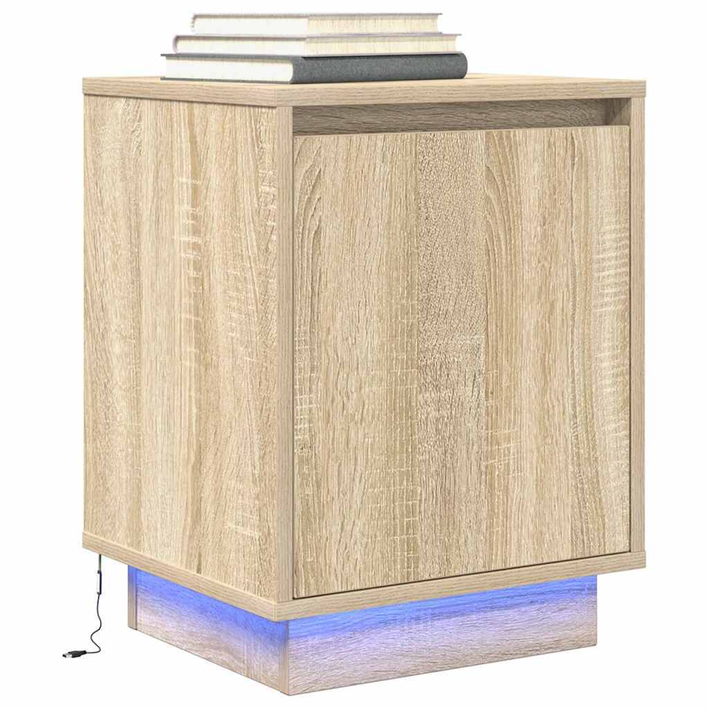 vidaXL Bedside Cabinet with LED Lights聽Sonoma Oak 38x34x50 cm