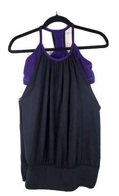 Lululemon Run Sz 6 Womens Black Purple No Limits Activewear Tank Top Shirt Bra