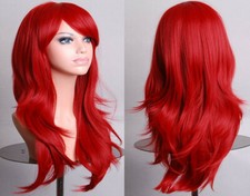 Red Full Curly Wigs Cosplay Costume Anime Party Hair Wawy Long Wig Beauty 70cm